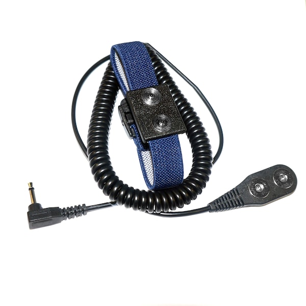 Magnetic woven dual wrist band, navy blue, w/magnetic 12 ft dual cord